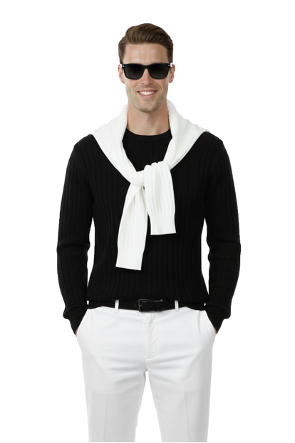 DeepSEA Erkek Polo Yaka Fitilli Triko Kazak – %100 Pamuk, Esnek Dokulu, Modern Kalıp 2605306