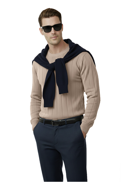 DeepSEA Erkek Rahat Kalıp Çizgi Dokulu Triko Kazak – Şık & Modern Tasarım 2605433