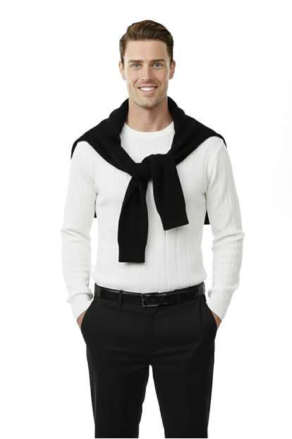 DeepSEA Erkek Rahat Kalıp Çizgi Dokulu Triko Kazak – Şık & Modern Tasarım 2605433