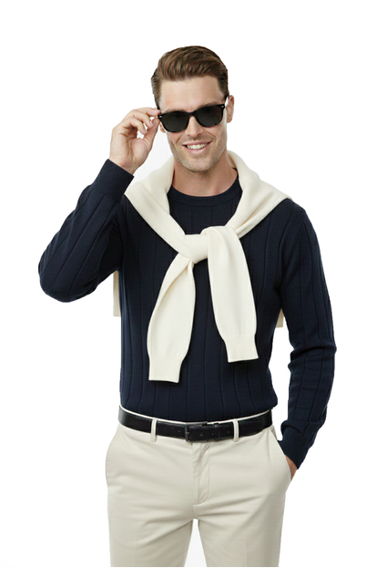 DeepSEA Erkek Rahat Kalıp Çizgi Dokulu Triko Kazak – Şık & Modern Tasarım 2605433