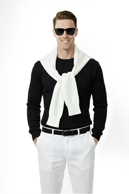 DeepSEA Erkek Rahat Kalıp Çizgi Dokulu Triko Kazak – Şık & Modern Tasarım 2605433