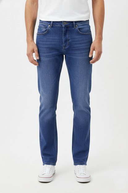 DeepSEA Tırnak Taşlamalı Regular Fit Düz Kot Pantolon 2407080