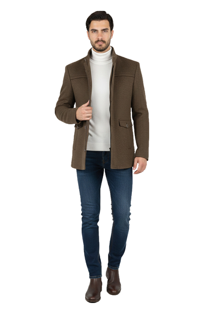 DeepSEA Şal Yaka Yakası Çıkabilen İtalyan Kesim Dik Yaka Kaşe Kaban 2407006