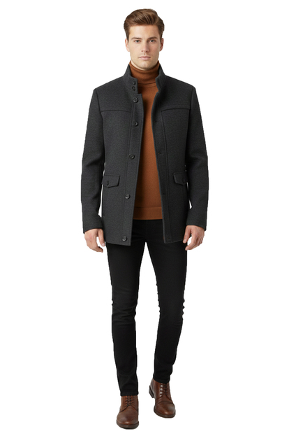 DeepSEA Şal Yaka Yakası Çıkabilen İtalyan Kesim Dik Yaka Kaşe Kaban 2407006