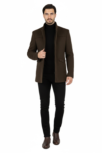 DeepSEA Şal Yaka Yakası Çıkabilen İtalyan Kesim Dik Yaka Kaşe Kaban 2407006