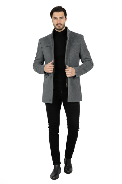 DeepSEA Şal Yaka Yakası Çıkabilen İtalyan Kesim Dik Yaka Kaşe Kaban 2407006