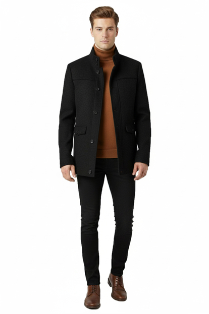 DeepSEA Şal Yaka Yakası Çıkabilen İtalyan Kesim Dik Yaka Kaşe Kaban 2407006