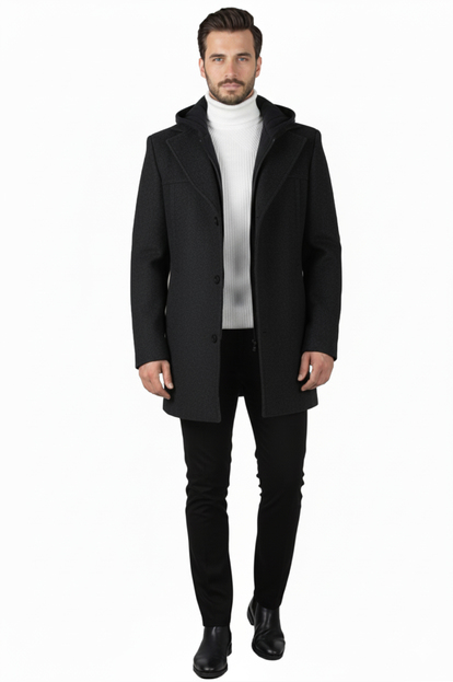 DeepSEA Regular Fit Dik Yaka Kışlık Erkek Kaşe Kaban – Düğmeli & Fermuarlı – Tek Yırtmaç 2407018