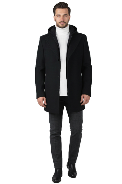 DeepSEA Regular Fit Dik Yaka Kışlık Erkek Kaşe Kaban – Düğmeli & Fermuarlı – Tek Yırtmaç 2407018