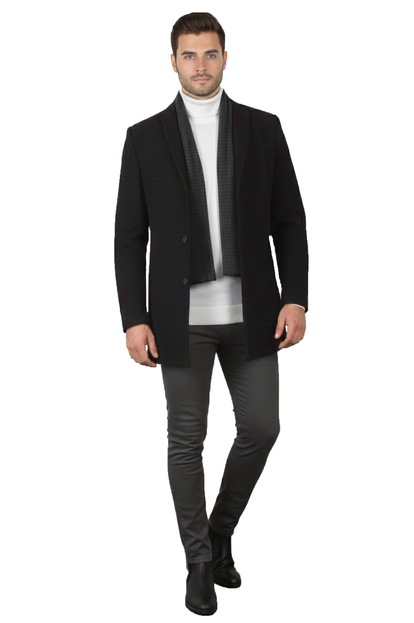 DeepSEA Regular Fit Dik Yaka Kışlık Erkek Kaşe Kaban – Düğmeli & Fermuarlı – Tek Yırtmaç 2407000