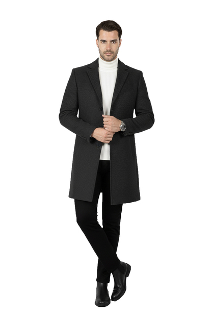 DeepSEA Regular Fit Dik Yaka Kışlık Erkek Kaşe Kaban – Düğmeli & Fermuarlı – Tek Yırtmaç 2407008