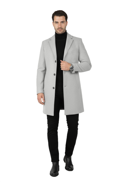 DeepSEA Regular Fit Dik Yaka Kışlık Erkek Kaşe Kaban – Düğmeli & Fermuarlı – Tek Yırtmaç 2407008