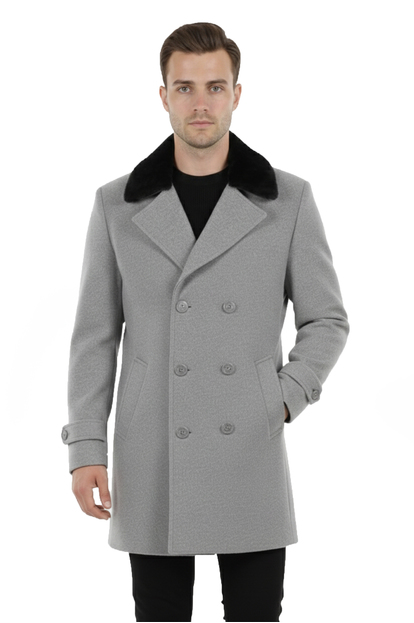 DeepSEA Regular Fit Dik Yaka Kışlık Erkek Kaşe Kaban – Düğmeli & Fermuarlı – Tek Yırtmaç 2407016