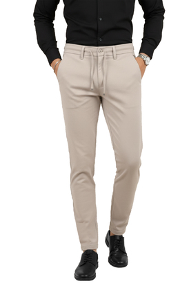 DeepSEA Erkek Likralı Gofre Kumaş Beli Lastikli İpli Slim Fit Günlük Pantolon 2600572