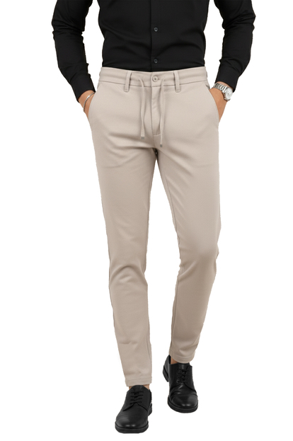 DeepSEA Erkek Likralı Gofre Kumaş Beli Lastikli İpli Slim Fit Günlük Pantolon 2600572