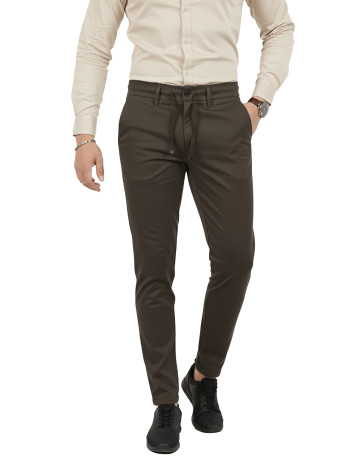 DeepSEA Erkek Likralı Gofre Kumaş Beli Lastikli İpli Slim Fit Günlük Pantolon 2600572