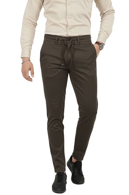 DeepSEA Erkek Likralı Gofre Kumaş Beli Lastikli İpli Slim Fit Günlük Pantolon 2600572