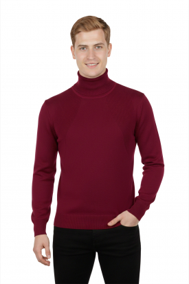 DeepSEA Tam Balıkçı Yaka Yanları Örme Desenli Slim Fit Boğazlı Kazak 2505495