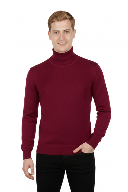 DeepSEA Tam Balıkçı Yaka Yanları Örme Desenli Slim Fit Boğazlı Kazak 2505495