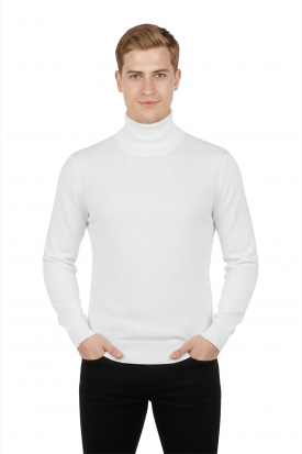 DeepSEA Tam Balıkçı Yaka Yanları Örme Desenli Slim Fit Boğazlı Kazak 2505495 2