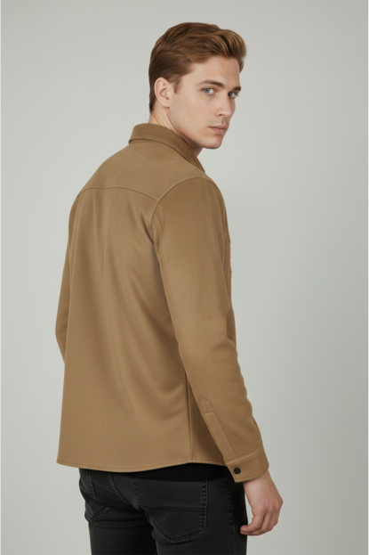 DeepSEA Slim Fit Likralı Çıtçıtlı Süet Gömlek 2500556