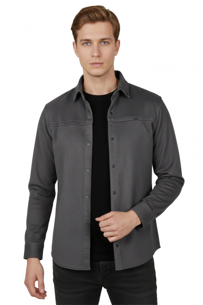 DeepSEA Slim Fit Likralı Çıtçıtlı Süet Gömlek 2500556