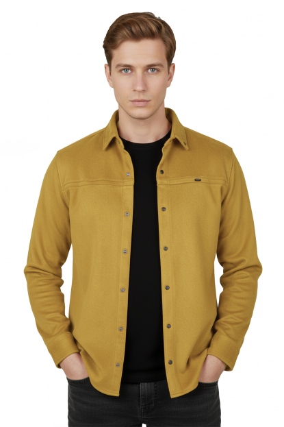 DeepSEA Slim Fit Likralı Çıtçıtlı Süet Gömlek 2500556