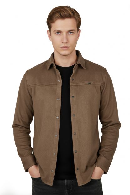 DeepSEA Slim Fit Likralı Çıtçıtlı Süet Gömlek 2500556