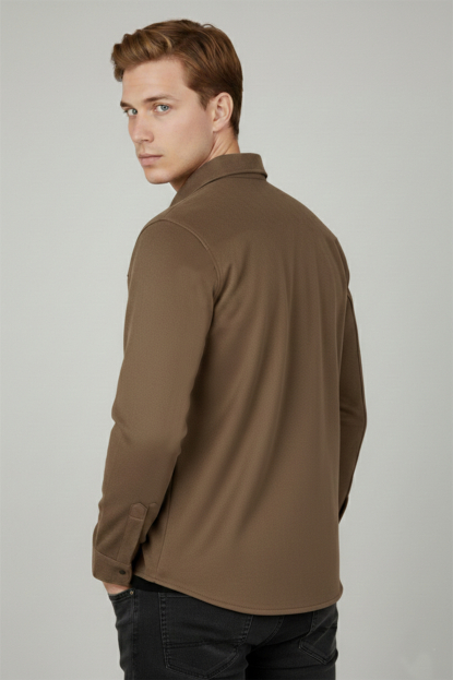 DeepSEA Slim Fit Likralı Çıtçıtlı Süet Gömlek 2500556