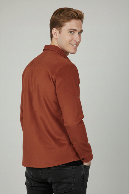 DeepSEA Slim Fit Likralı Çıtçıtlı Süet Gömlek 2500556