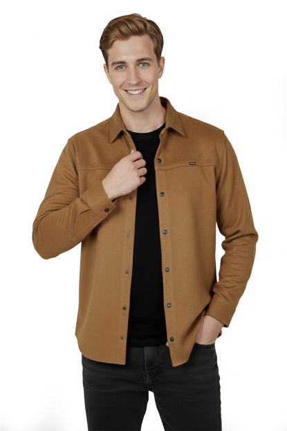 DeepSEA Slim Fit Likralı Çıtçıtlı Süet Gömlek 2500556