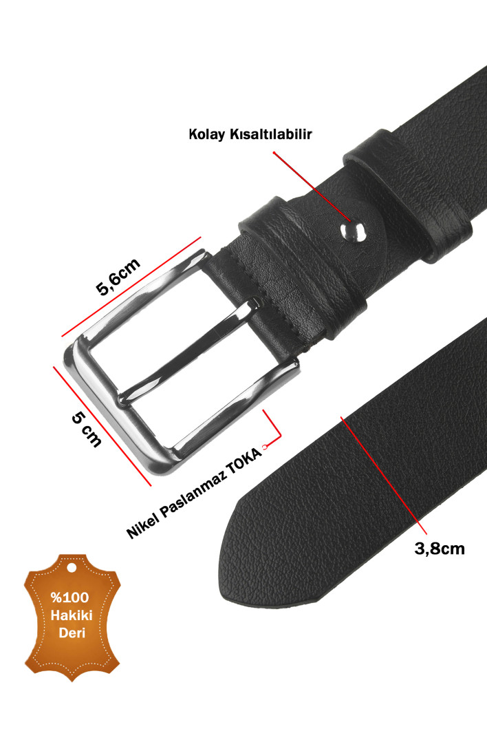 DeepSEA Hakiki Deri Lazer Desenli Spor Erkek Kemer Siyah Tokalı Kısaltılabilir 2602671 2