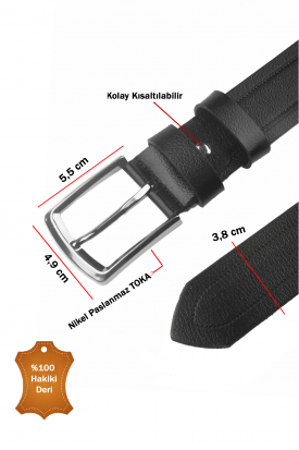 DeepSEA Hakiki Deri Lazer Desenli Spor Erkek Kemer Siyah Tokalı Kısaltılabilir 2602667 2