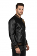 DeepSEA Taş İşlemeli Leopar Desenli Suni Deri Ceket Mont Biker Ceket 2600395