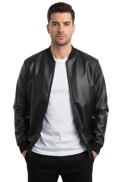 DeepSEA Dar Kesim Erkek Suni Deri Ceket / Mont – Kolej Yaka & Ribanalı 2600787