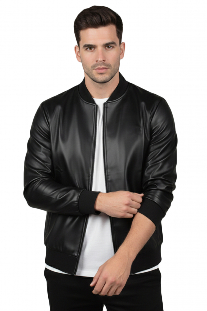 DeepSEA Dar Kesim Erkek Suni Deri Ceket / Mont – Kolej Yaka & Ribanalı 26002659