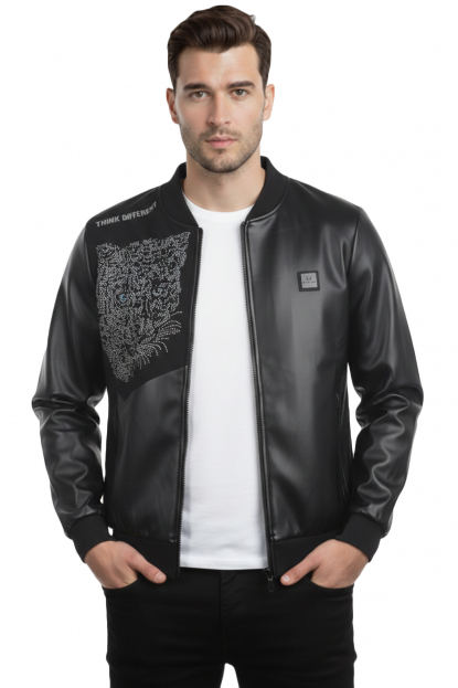 DeepSEA Dar Kesim Erkek Suni Deri Ceket / Mont – Kolej Yaka & Ribanalı 2600741