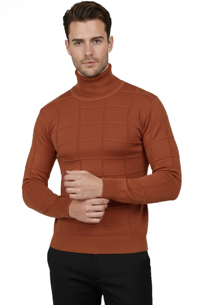 DeepSEA Büyük Kare Desenli Tam Balıkçı Yaka Boğazlı Kazak 2505493