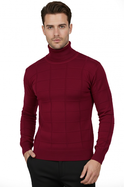 DeepSEA Büyük Kare Desenli Tam Balıkçı Yaka Boğazlı Kazak 2505493