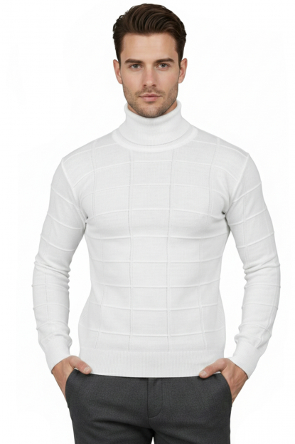 DeepSEA Büyük Kare Desenli Tam Balıkçı Yaka Boğazlı Kazak 2505493