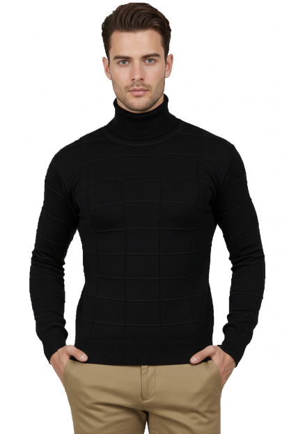 DeepSEA Büyük Kare Desenli Tam Balıkçı Yaka Boğazlı Kazak 2505493