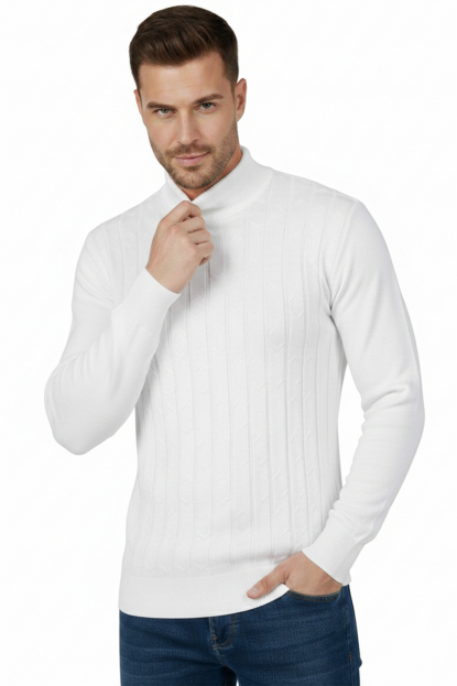 DeepSEA Yarım Balıkçı Yaka Çizgili Kabartma Desenli Kazak 2505501