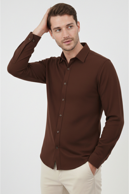 DeepSEA Slim Fit Erkek Gömlek Kolay Ütülenen Nefes Alan Kumaş, Dört Mevsim Şıklık 2602629