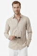 DeepSEA Slim Fit %100 Pamuk Keten Gömlek Dar Kesim Dokulu Keten Gömlek 2501301