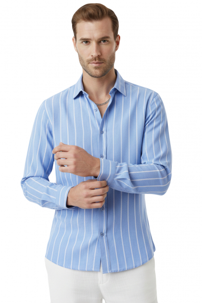 DeepSEA Slim Fit %100 Pamuk Keten Gömlek Dar Kesim Dokulu Keten Gömlek 2501301