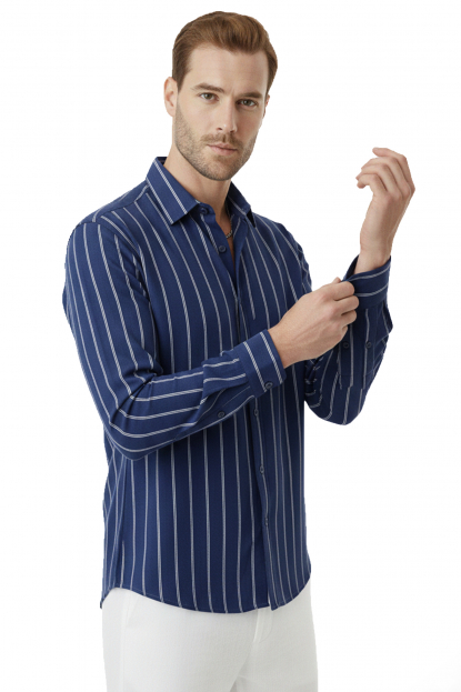 DeepSEA Slim Fit %100 Pamuk Keten Gömlek Dar Kesim Dokulu Keten Gömlek 2501301