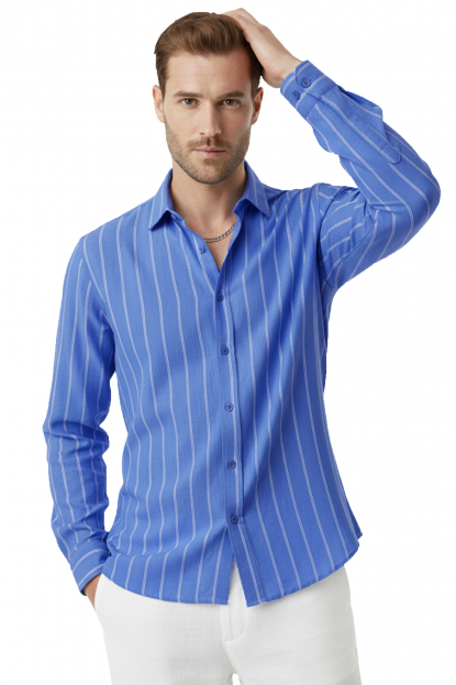 DeepSEA Slim Fit %100 Pamuk Keten Gömlek Dar Kesim Dokulu Keten Gömlek 2501301