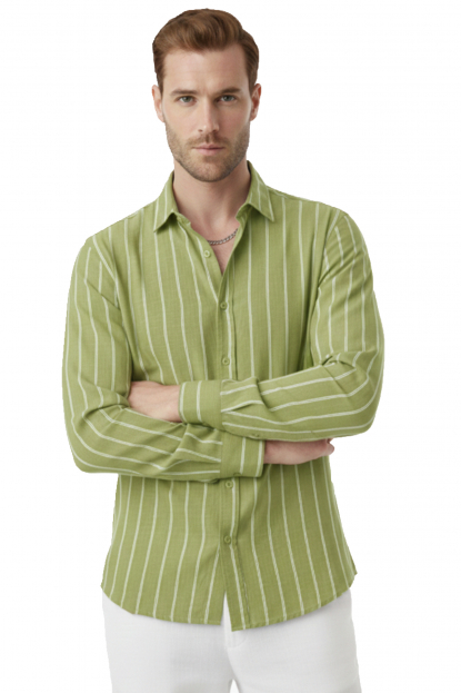 DeepSEA Slim Fit %100 Pamuk Keten Gömlek Dar Kesim Dokulu Keten Gömlek 2501301