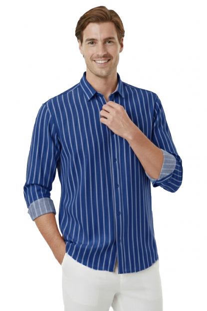 DeepSEA Slim Fit Çizgili %100 Pamuk Erkek Gömlek – Nefes Alan Şık Günlük Gömlek 2602617