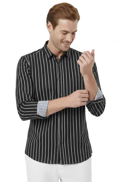 DeepSEA Slim Fit Çizgili %100 Pamuk Erkek Gömlek – Nefes Alan Şık Günlük Gömlek 2602617